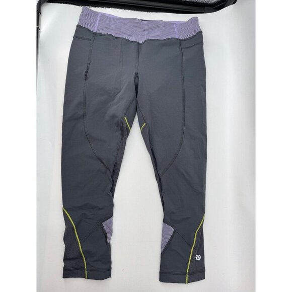 lululemon athletica Pants - Lululemon Gray/Purple Run Zoom Crop Leggings Sz. 6